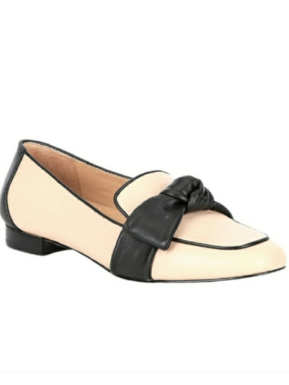 ALEX MARIE Aldelyn Two Tone Bow Loafers Cream Black Leather Flats Size 6.5